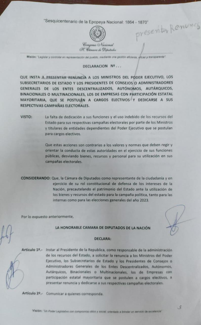 Proyecto de resolución presentado por el diputado Basilio Núñez. Gentileza.