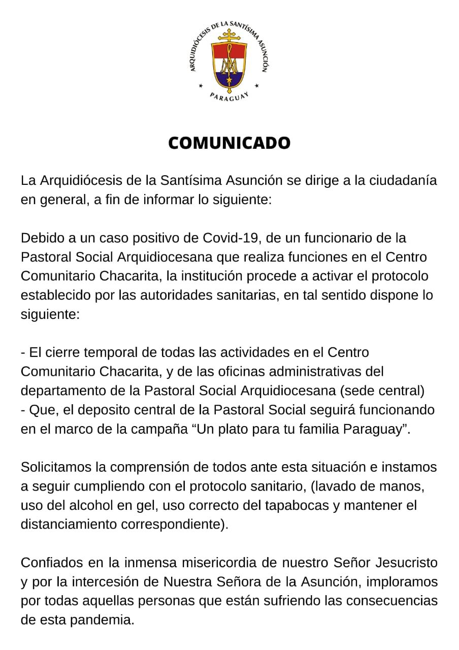 Confirman caso COVID-19 en Chacarita. Foto: Gentileza.