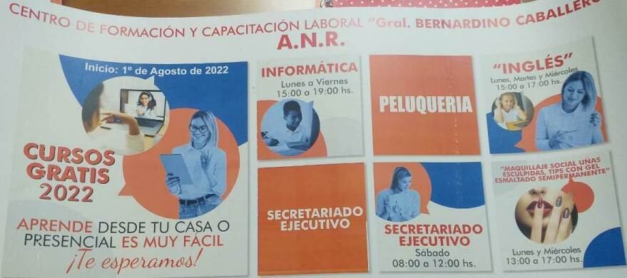 Desde el lunes 1 de agosto la ANR brindará cursos laborales gratuitos en varias profesiones. Foto: Gentileza.