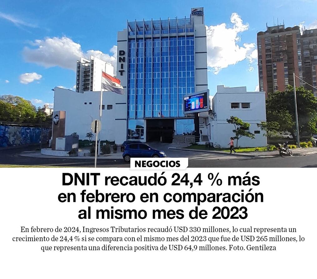 DNIT recaudó 24,4 % más en febrero en comparación al mismo mes de 2023