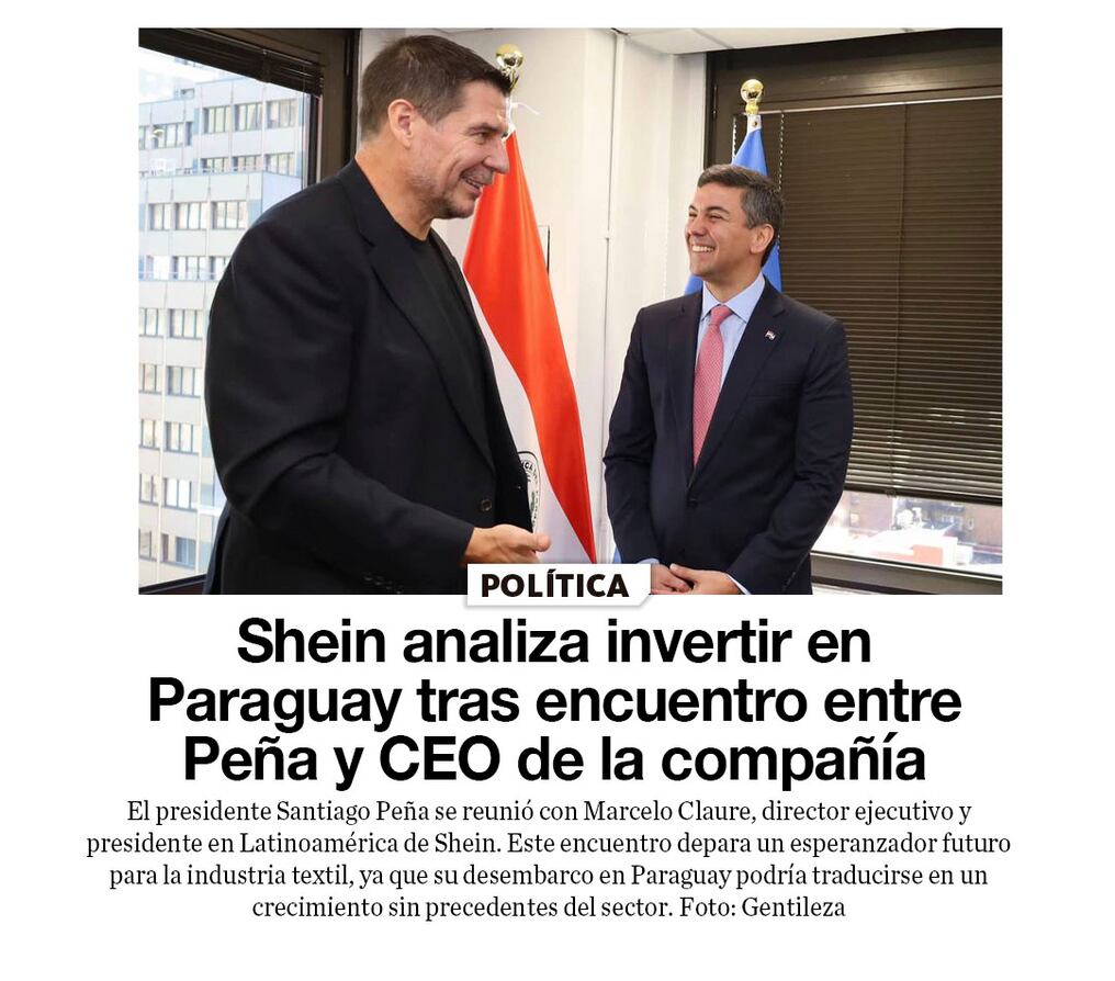 Shein analiza invertir en Paraguay tras encuentro entre Peña y CEO de la compañía