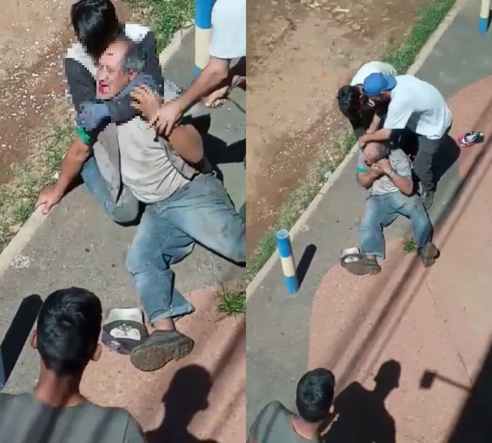 Un hombre adulto fue brutalmente golpeado y luego maniatado por parte de cinco otros sujetos ayer jueves, en plena vía pública de Luque. Foto: Gentileza.