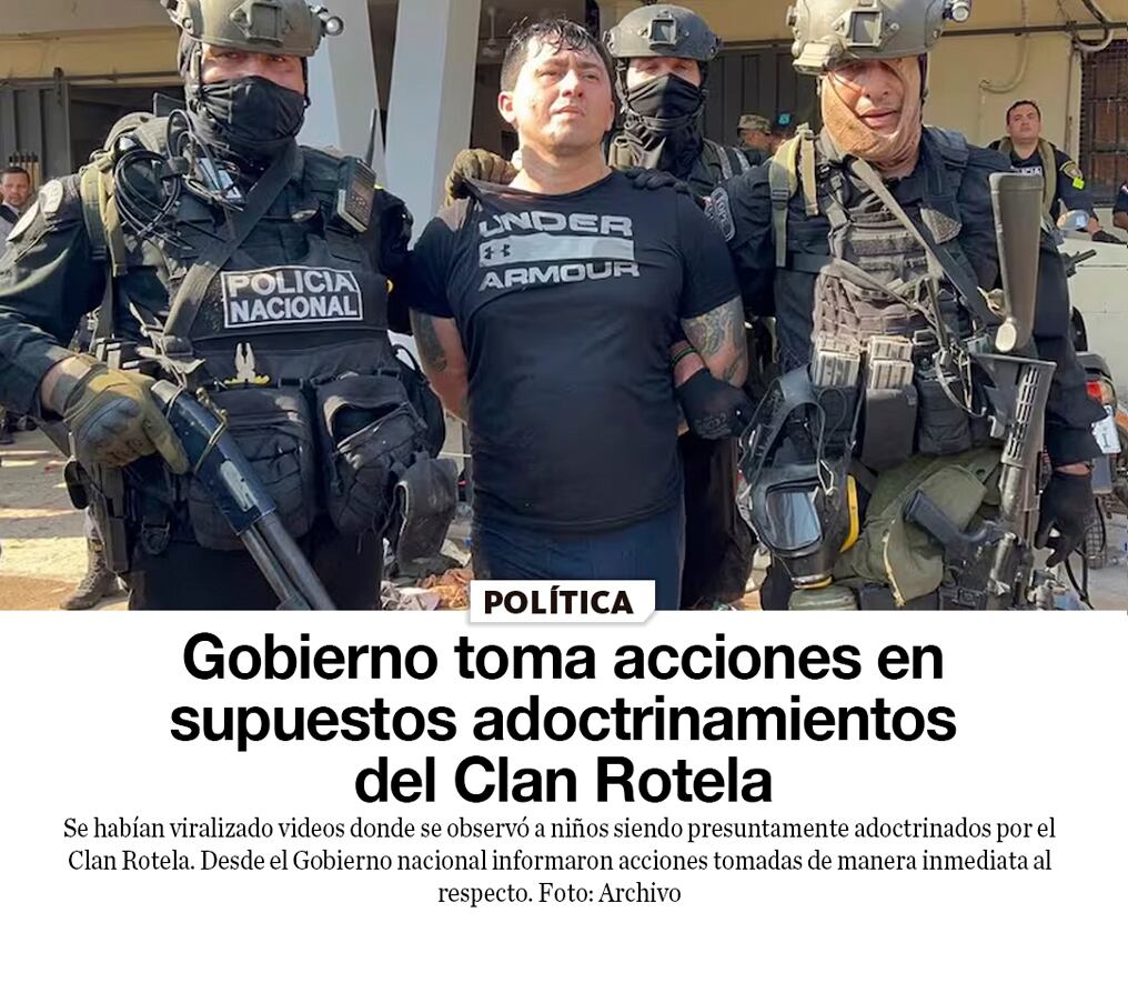 Gobierno toma acciones en supuestos adoctrinamientos del Clan Rotela