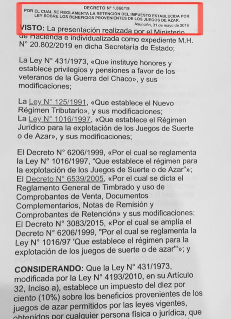El decreto “fantasma” que no figura en los registros oficiales del Estado. Foto: Gentileza.