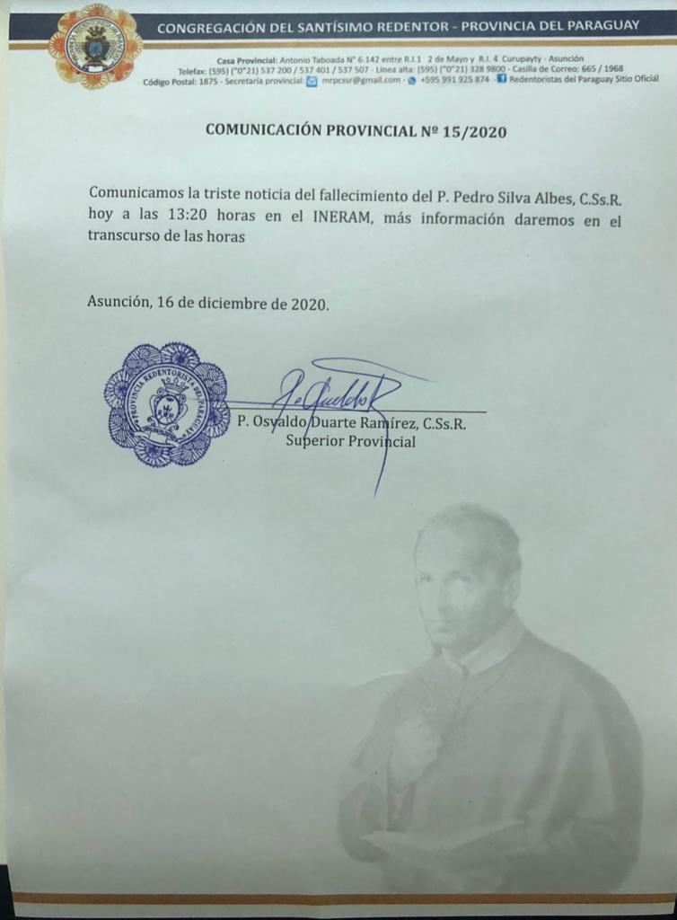 Fallece por COVID-19 el padre Pedro Silva. Foto: Gentileza.