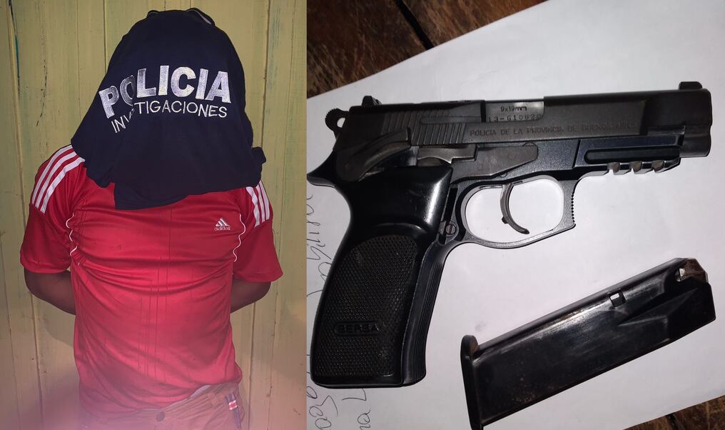 El sospechoso, Mario Esteban Ortiz, tenía guardada una pistola con “descripción Policía Nacional de la Provincia de Buenos Aires”. Foto: Gentileza.