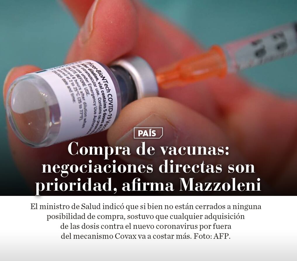 Compra de vacunas: negociaciones directas son prioridad, afirma Mazzoleni