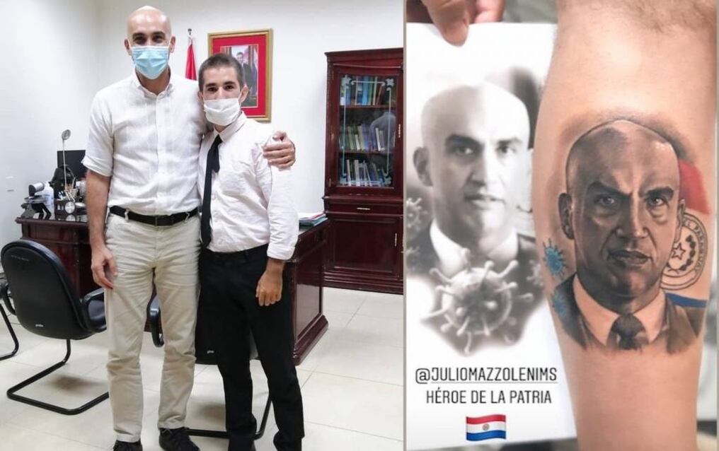 A través de las redes sociales se viralizó hoy un video en el que, a modo de broma, Matías Valdez intenta sacarse el tatuaje del rostro de Julio Mazzoleni, que lleva desde hace casi un año en una de sus piernas. Foto: Gentileza.