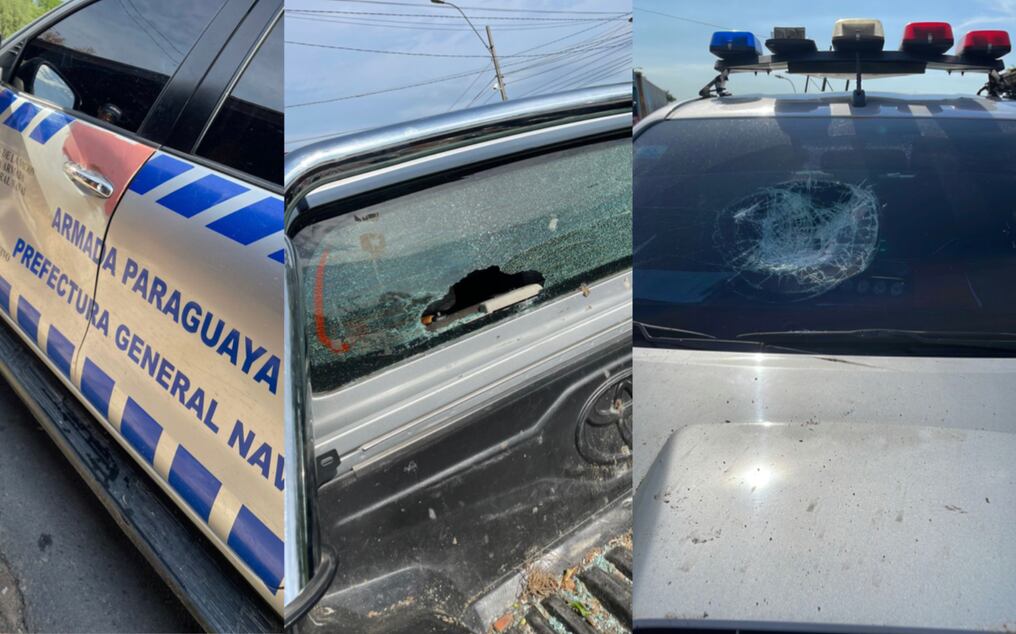 La patrullera de la Prefectura Naval quedó con daños materiales tras el ataque a pedradas por presuntos contrabandistas de combustible. Foto: Gentileza.