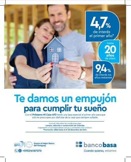 Banco Basa brinda una oportunidad atractiva en créditos para la vivienda. Foto: Gentileza.