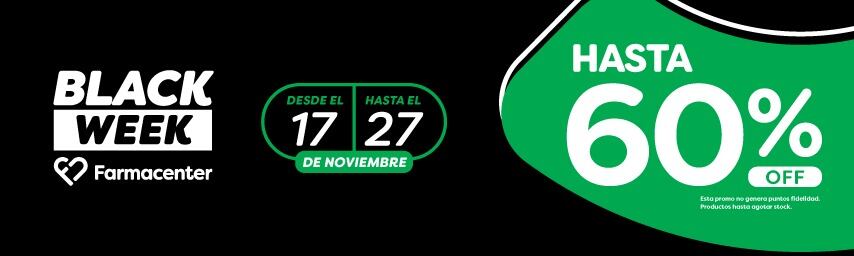 La cadena de farmacias Far­macenter anunció que el Black Week Farmacenter, que está en vigencia hasta el próximo domingo 27 noviembre, ofrece a todos los clientes 10 días para com­prar con increíbles descuen­tos que van hasta un 60%. Foto: Gentileza.