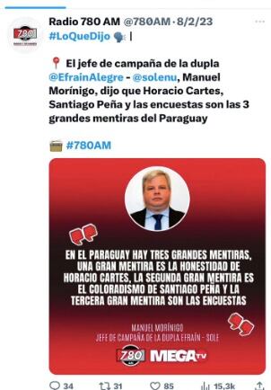 Manuel Morínigo, jefe de campaña de Efraín Alegre, es el hermano de la encuestadora. Foto: Gentileza