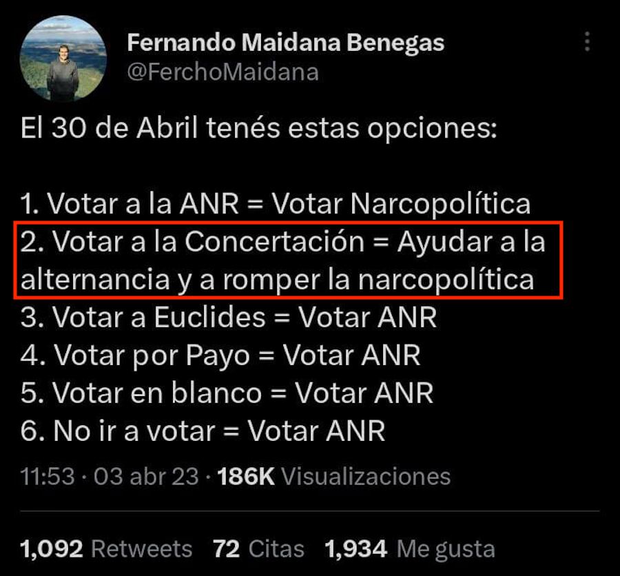 Fernando Maidana, coordinador de programa de ONG creada por Soledad Núñez y que es financiado por PNUD, pide votar por la Concertación.