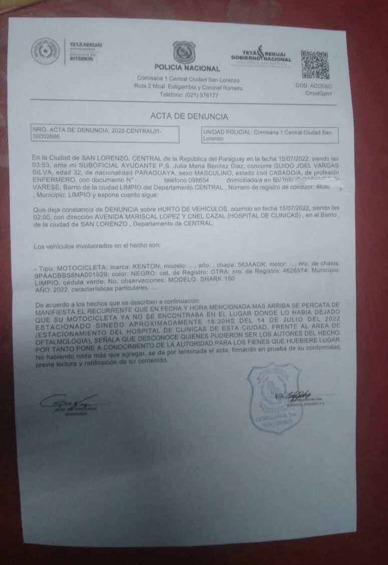 El personal de salud afectado realizó la denuncia correspondiente en la dependencia policial. Foto: Gentileza.