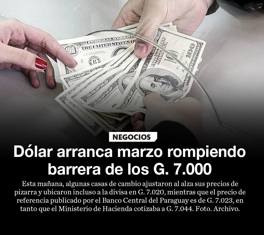 Dólar arranca marzo rompiendo barrera de los G. 7.000