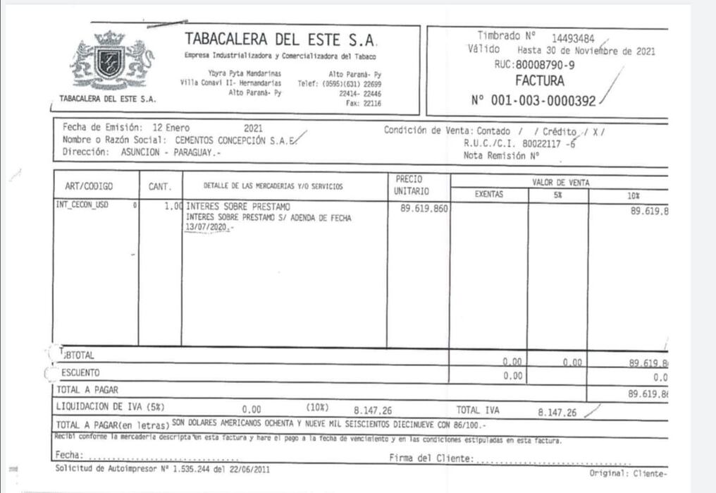 Ninguna factura de Tabesa a empresas del Grupo Cartes guarda relación con la venta de cigarrillos, salvo a la distribuidora de Tabesa, Palermo, señalaron hoy directivos de esta empresa. Foto: Gentileza. 