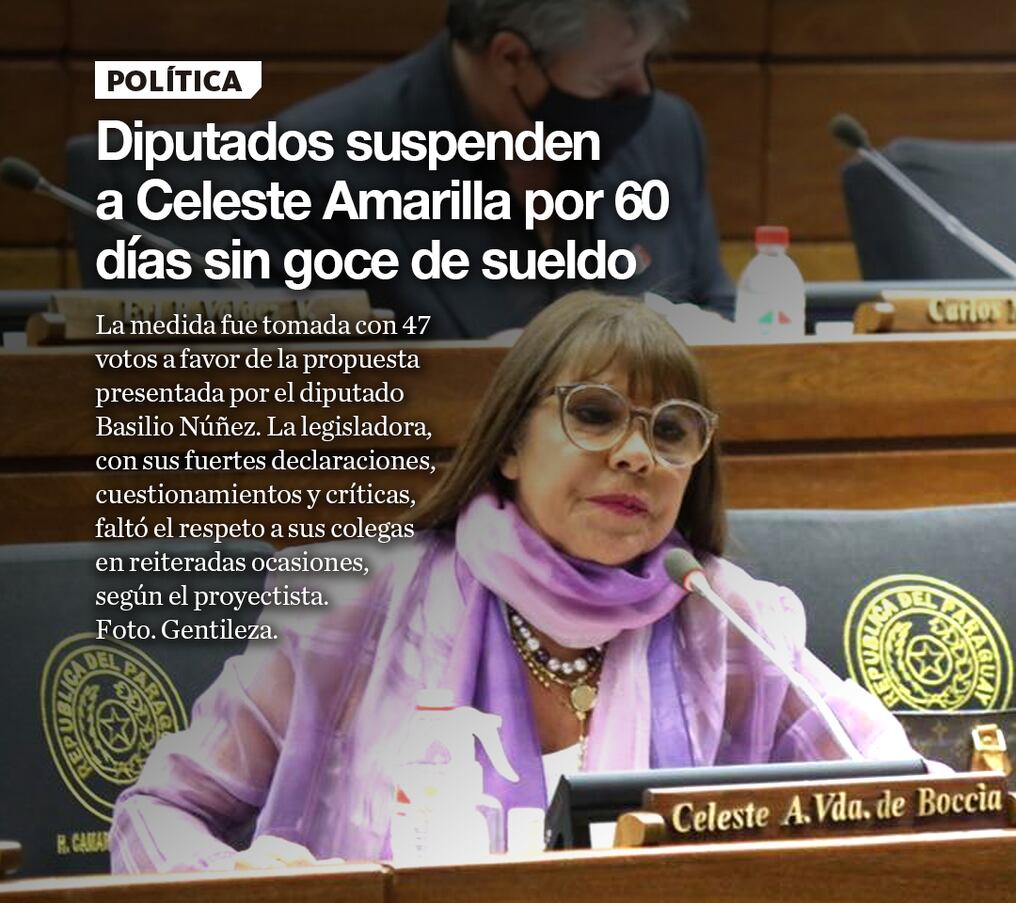 Diputados suspenden a Celeste Amarilla por 60 días sin goce de sueldo