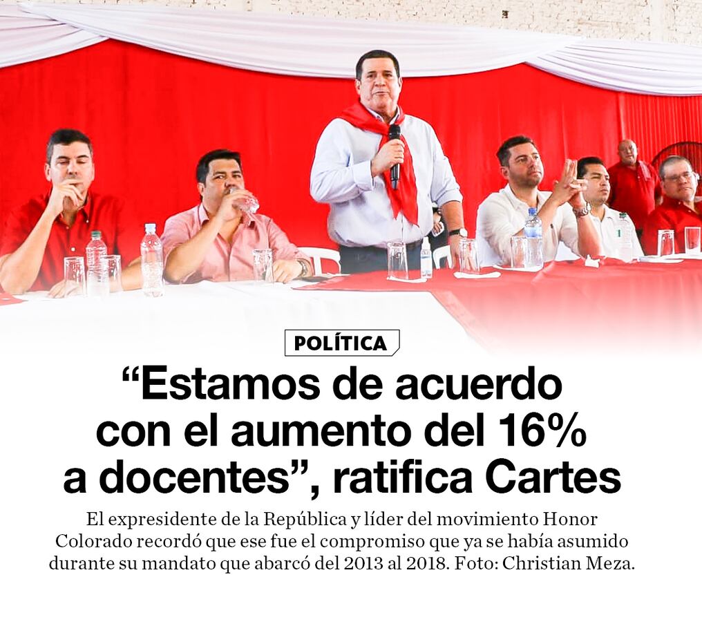 “Estamos de acuerdo con el aumento del 16% a docentes”, ratifica Cartes