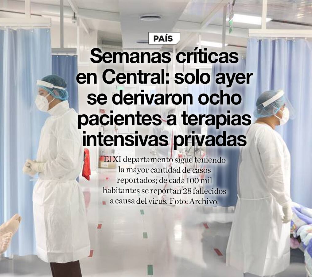 Semanas críticas en Central: solo ayer se derivaron ocho pacientes a terapias intensivas privadas 