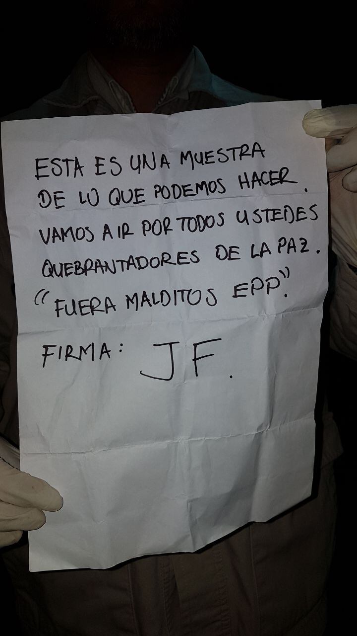 Nota entregada a la mujer por sus captores.