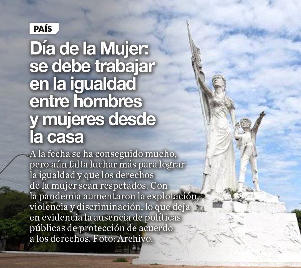 Día de la Mujer: se debe trabajar en la igualdad entre hombres y mujeres desde la casa