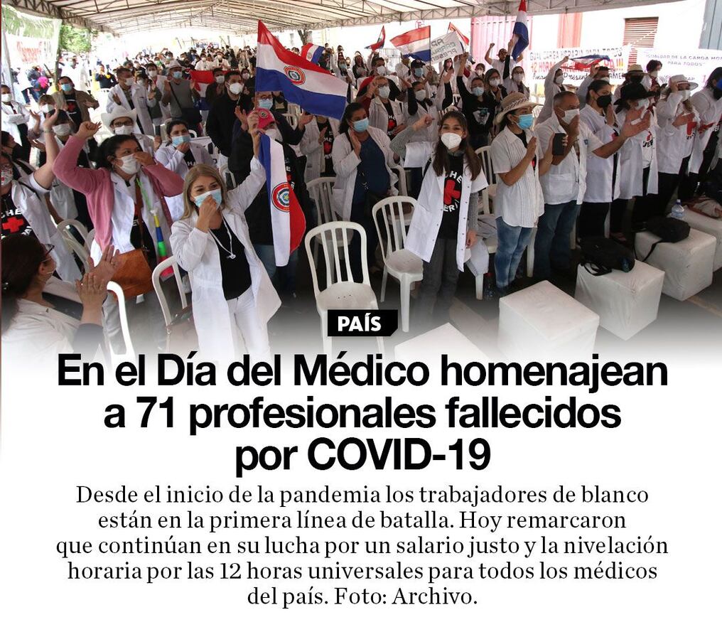 En el Día del Médico homenajean a 71 profesionales fallecidos por COVID-19