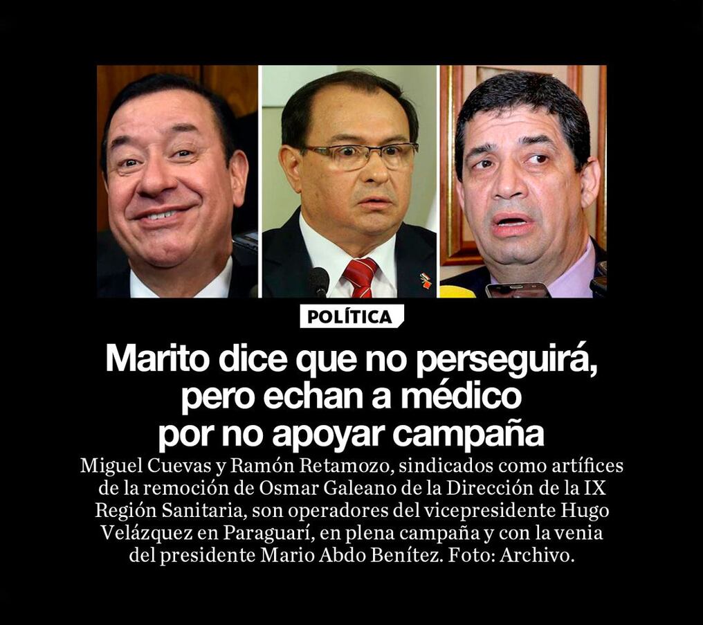Marito dice que no perseguirá, pero echan a médico por no apoyar campaña