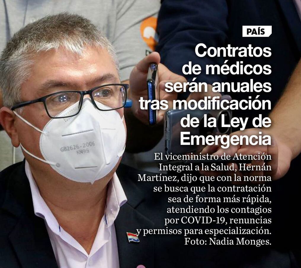 Contratos de médicos serán anuales tras modificación de la Ley de Emergencia