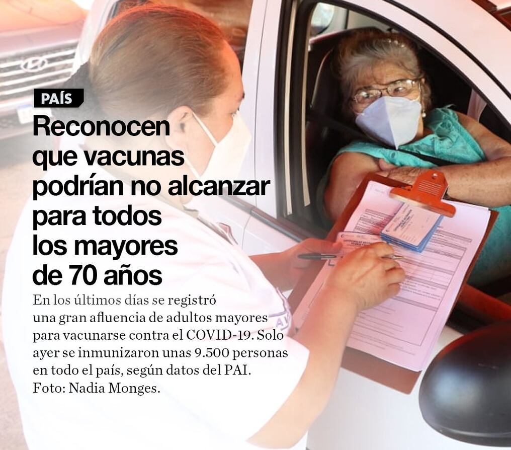 Reconocen que vacunas podrían no alcanzar para todos los mayores de 70 años