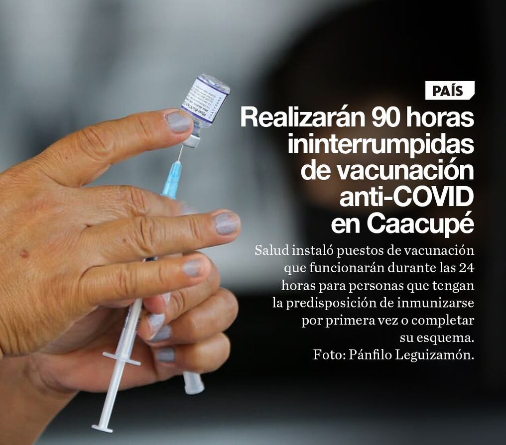 Realizarán 90 horas ininterrumpidas de vacunación anti-COVID en Caacupé