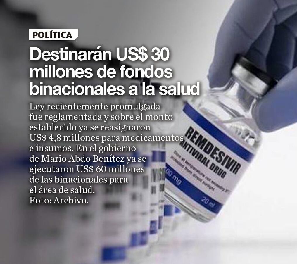 Destinarán US$ 30 millones de fondos binacionales a la salud