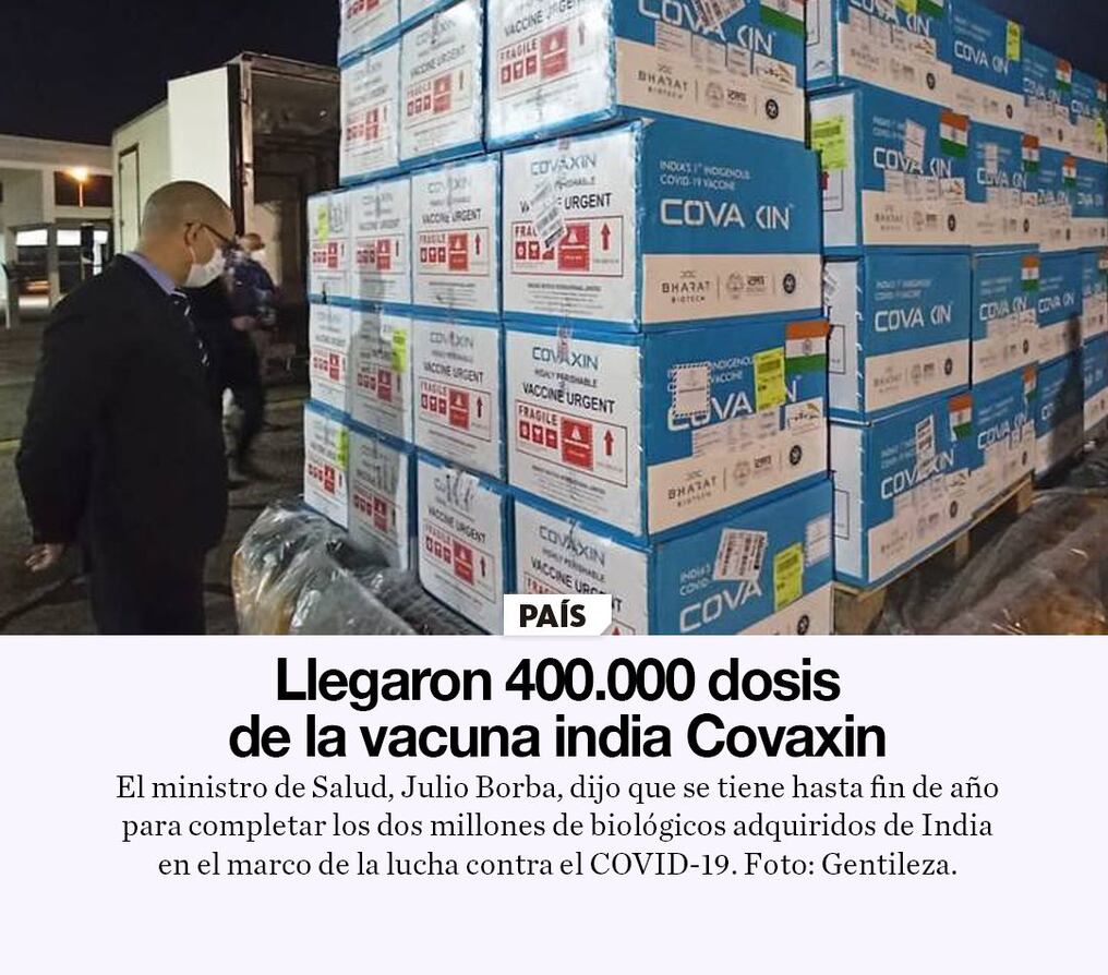 Llegaron 400.000 dosis de la vacuna india Covaxin
