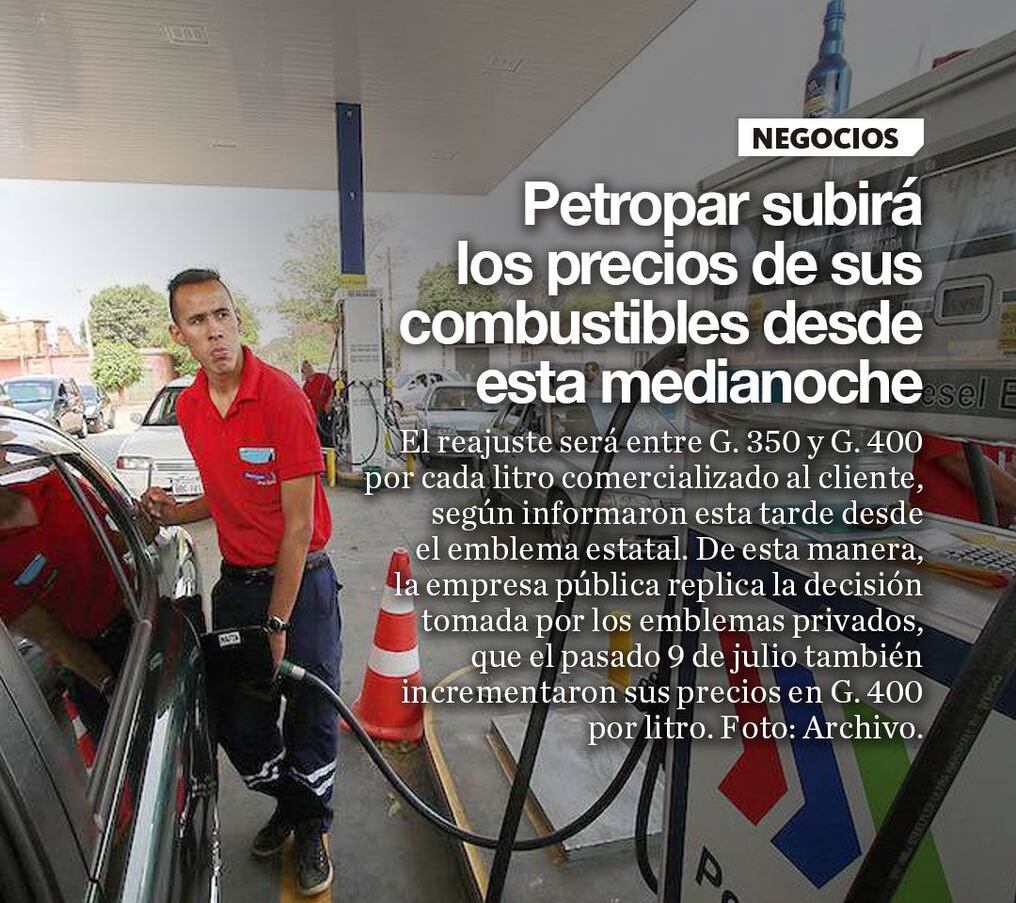 Petropar subirá los precios de sus combustibles desde esta medianoche