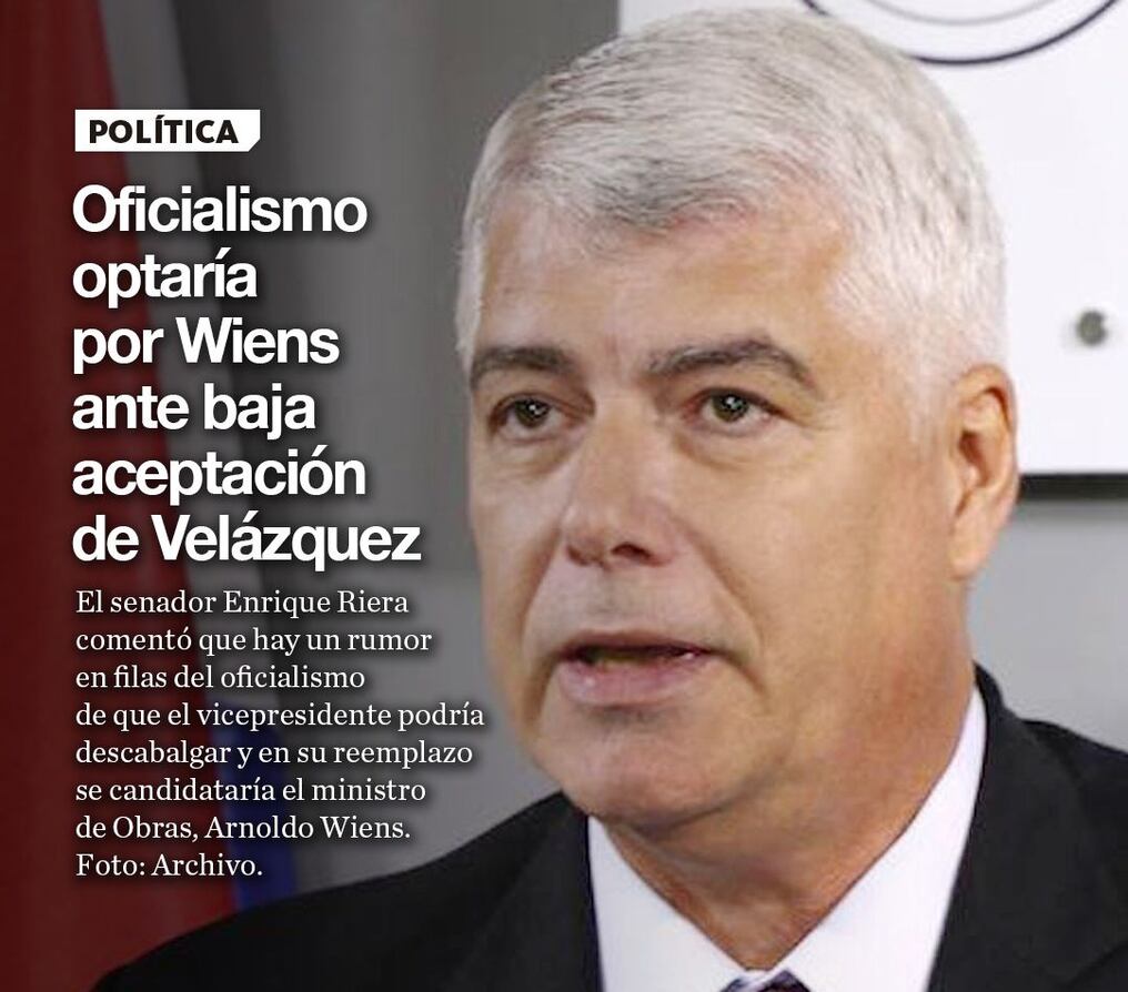 Oficialismo optaría por Wiens ante baja aceptación de Velázquez
