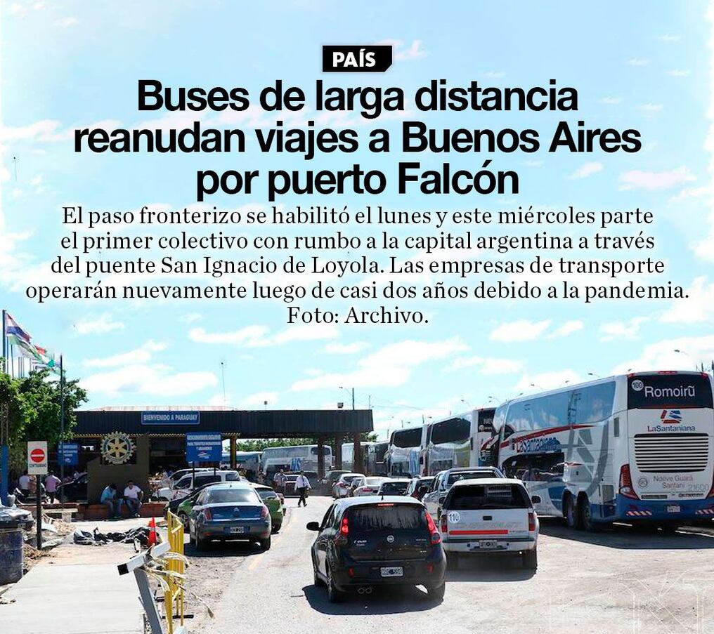 Buses de larga distancia reanudan viajes a Buenos Aires por puerto Falcón
