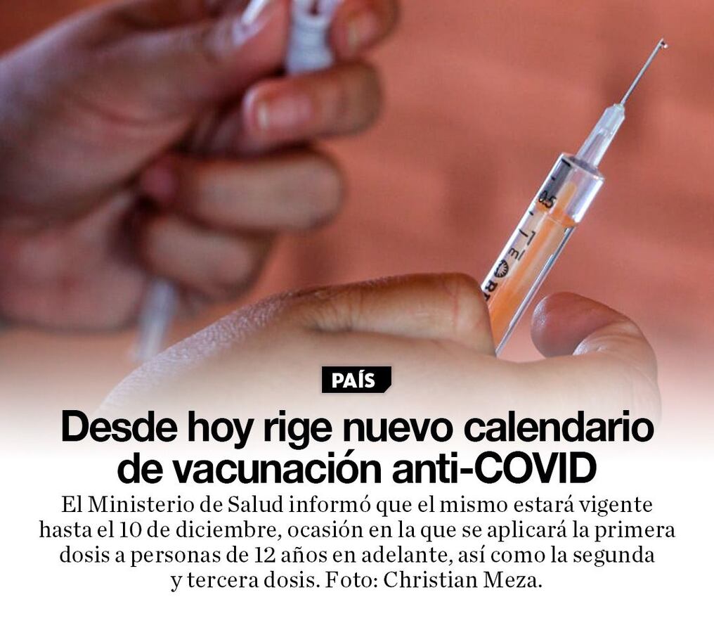 Desde hoy rige nuevo calendario de vacunación anti-COVID