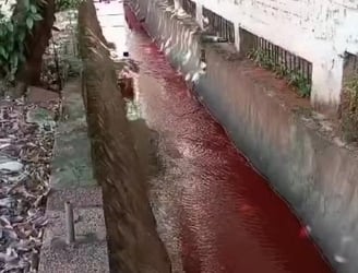El arroyo se tiñó de color rojo a causa del vertido de productos químicos. Foto: Gentileza.