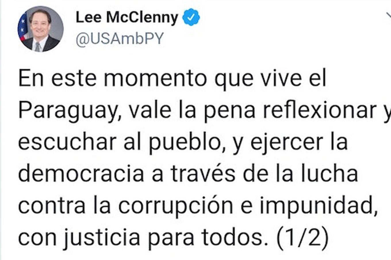 McClenny pidió al Gobierno combatir la corrupción a través de su cuenta de Twitter.FOTO:CAPTURA DE PANTALLA